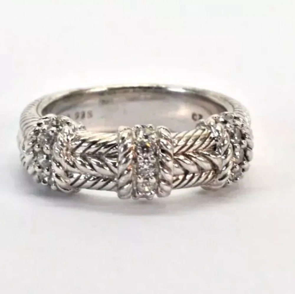 Judith Ripka Sterling Silver CZ Triple Station Ring Size 6.75
